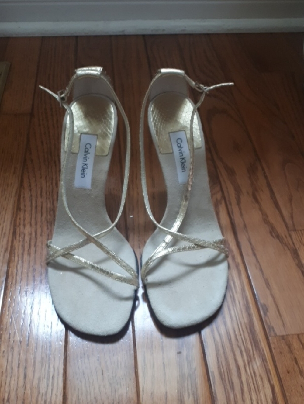 Calvin Klein Metallic Gold Ankle-Strap Heels